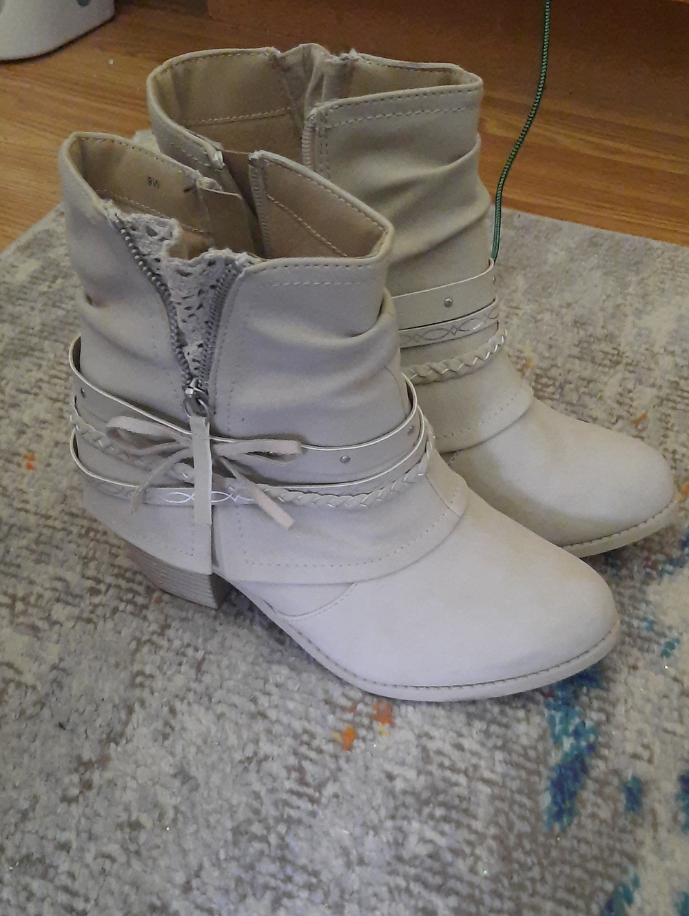 Women’s Cream Ankle Booties with Decorative Wrap Straps